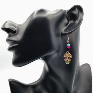 New Earrings Sugar Skulls Day Of The Dead Dia De Los Muertos Glass Beads